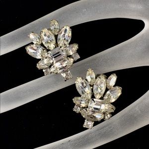 Vintage Art Deco Weiss Clip Earrings Rhinestone